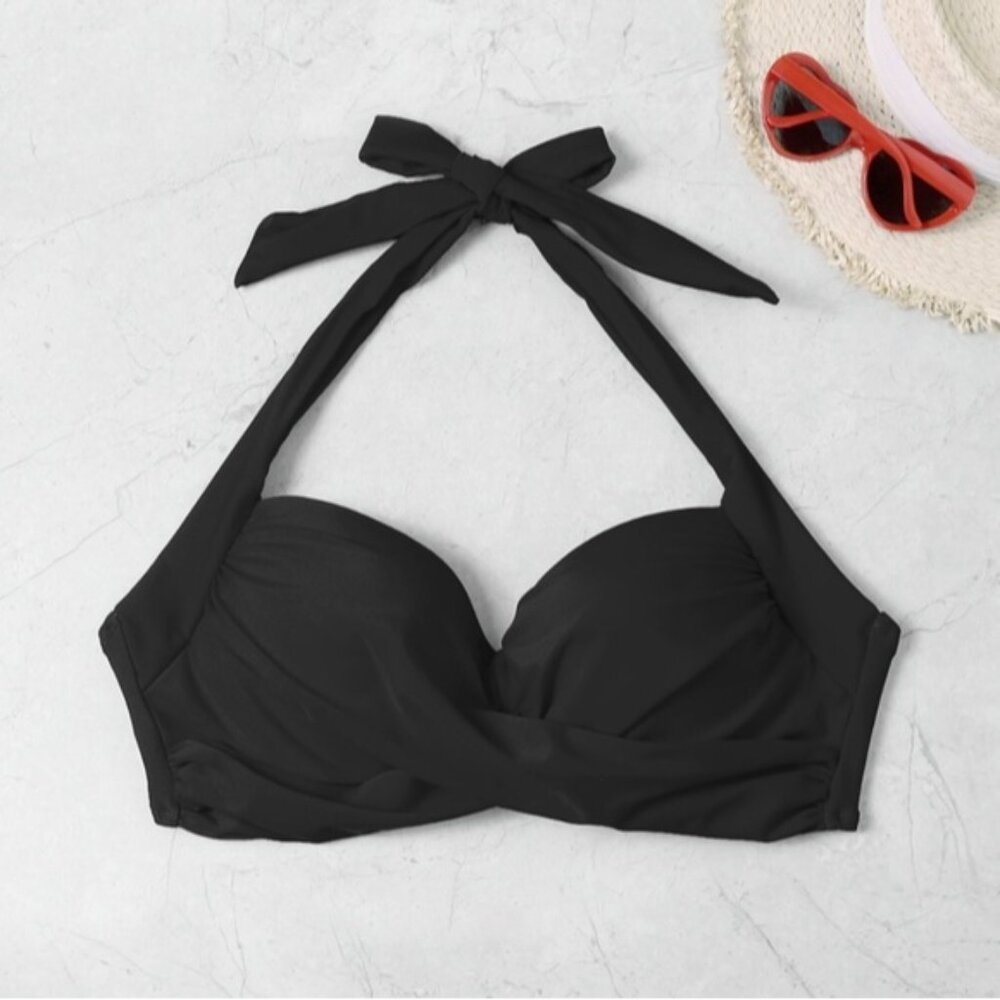 NWT Built In Padded Black Bikini Swim Top Size Women's XL